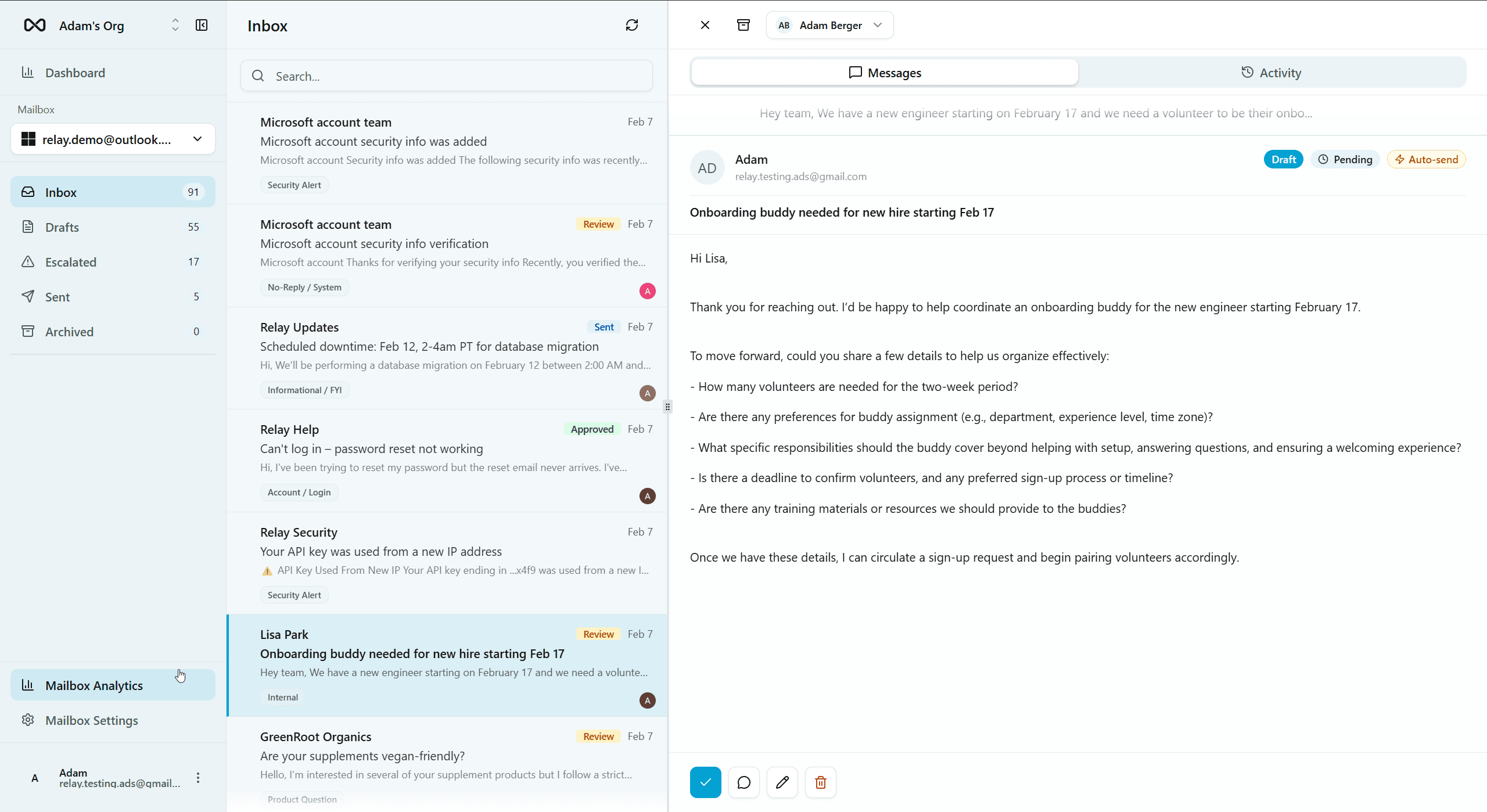 Relay AI Customer Support Dashboard